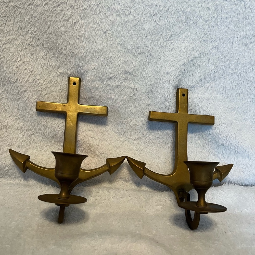 Anchor Brass wall hanging candlestick holders